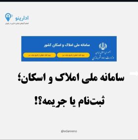 Poster introducing Iran's housing and real estate system for registering houses, leases, residences, and ownership